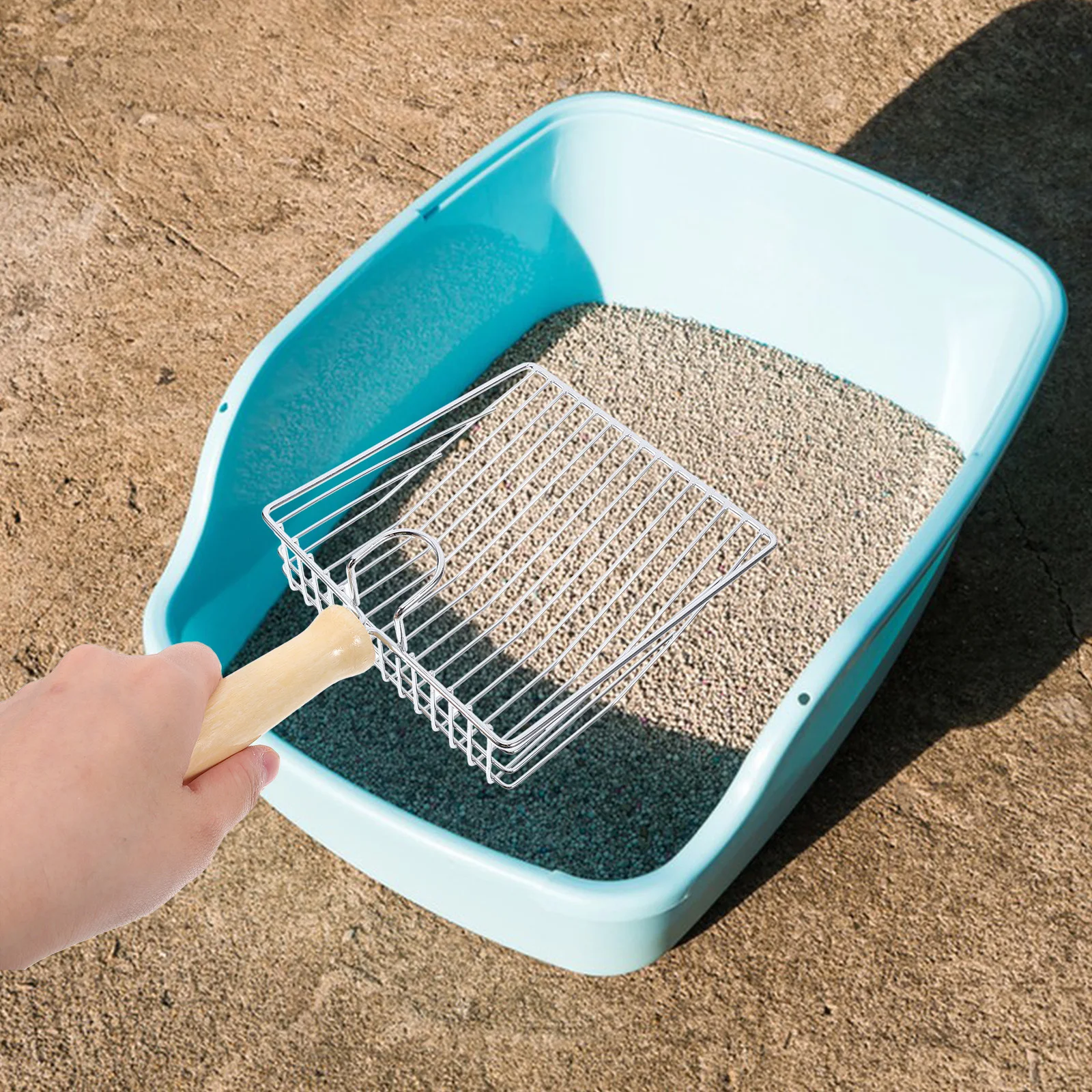 

1Set Stainless Steel Cat Litter Scoop Heavy Duty Fine Mesh Filter Easy Clean Handle Cat Litter Box Tool for Clumping Sand Poop