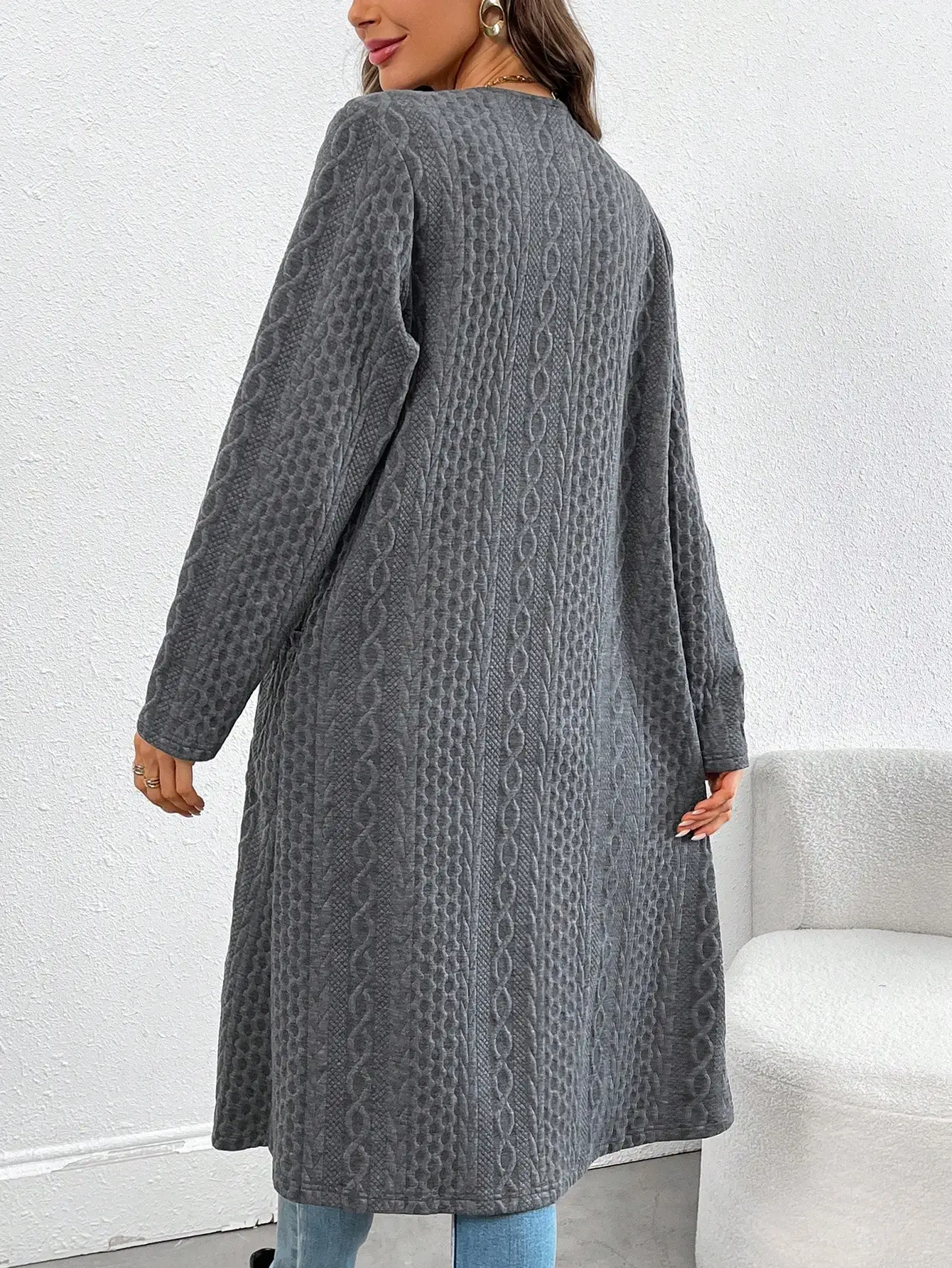Women's Fashionable & Casual Retro-Style Jacquard Long Cardigan with Pockets view 3