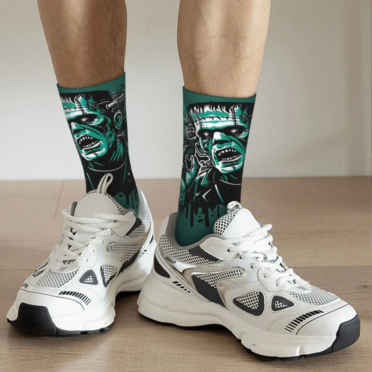 Unisex 3D impressão meias acolhedoras, Running Monster Frankenstein, Interessante Four Seasons Socks