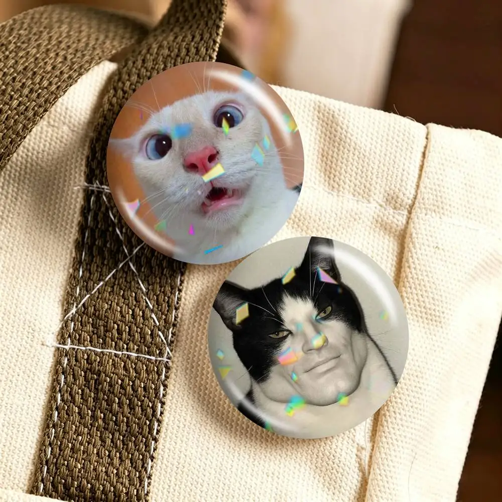 M-Meme Funny Pet Cat  25mm 32mm 44mm 58mm 75mm Brooches Badges Pins for Accessories Gift