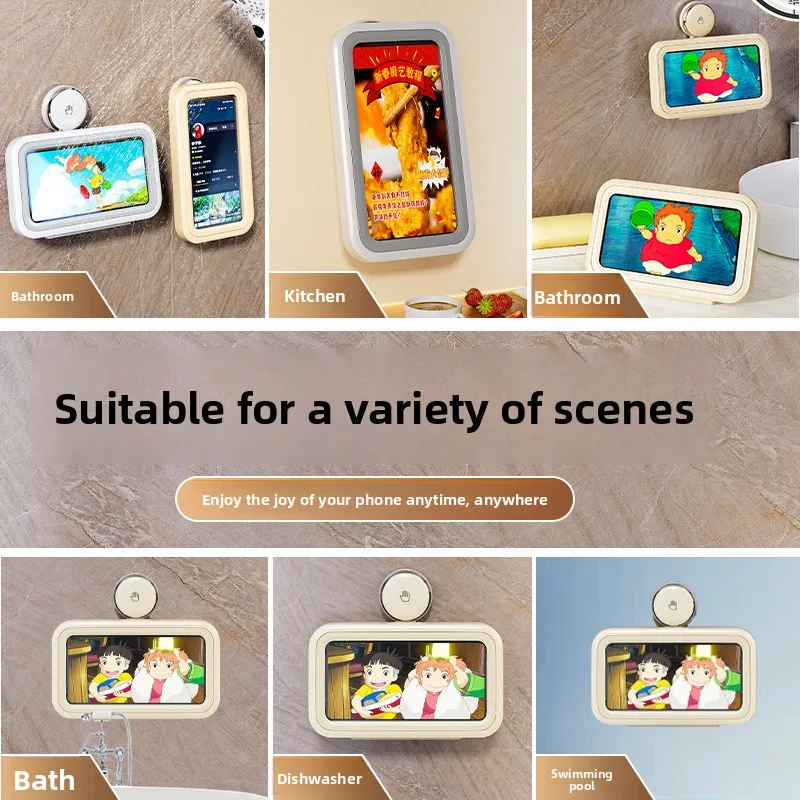 Non Perforated Suction Cup Bathroom Phone Holder Waterproof Corner Bracket Wall Mounted Shower Storage Rack