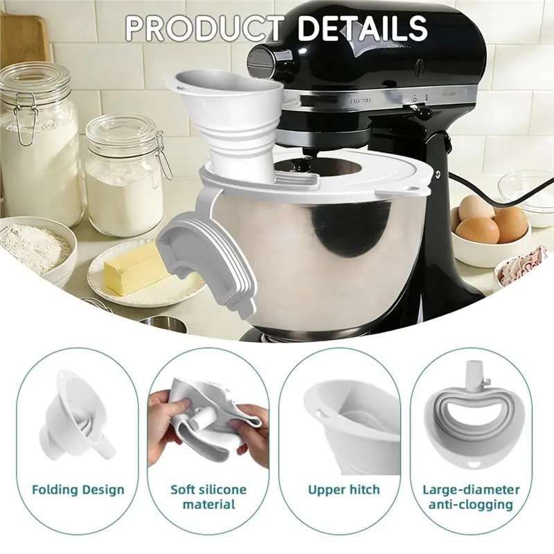 A01M-For Kitchenaid 4.5-5Qt Mixer Flour Splash Guard Funnel 3 In 1 Stand Accessories With Foldable Measuring Cup