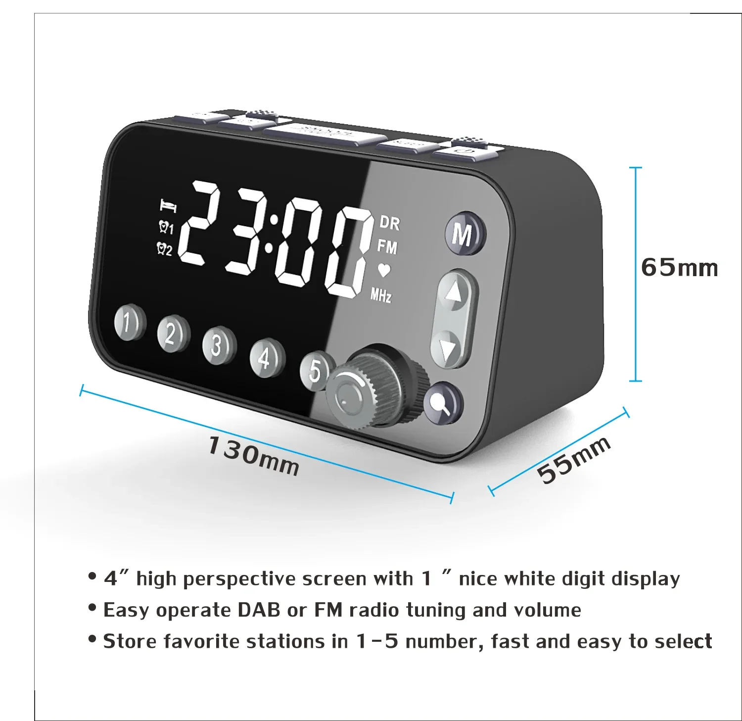 Digital Alarm Clock Dab Fm Alarm Clock Radio, Dual Usb Charging Port Lcd Display Backlight Adjustable Clock