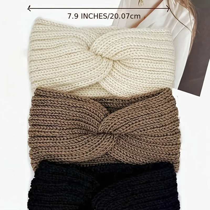 3/1 Stück gestricktes Stirnband mit Gehörschutz, modischer und warmer Haarschmuck für Herbst und Winter – Detail 3