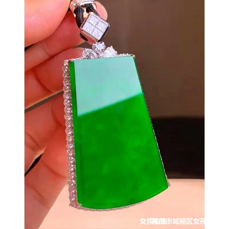 Natural Myanmar Ice-like Jade Mine Timber Inlaid Emperor Green Lucky Pendant for Men and