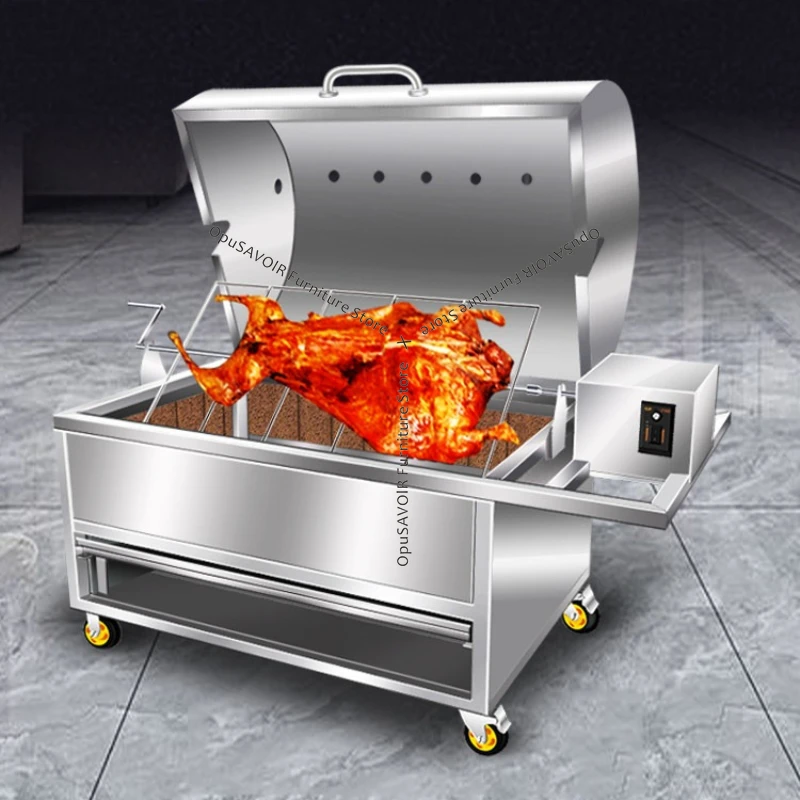 Kommerzieller Automatischer Rotierender Spießbräter für Ganzes Lamm & Lammbein, Multifuel (Gas/Holzkohle), Rauchfreier Ofen für Outdoor-Catering JT40