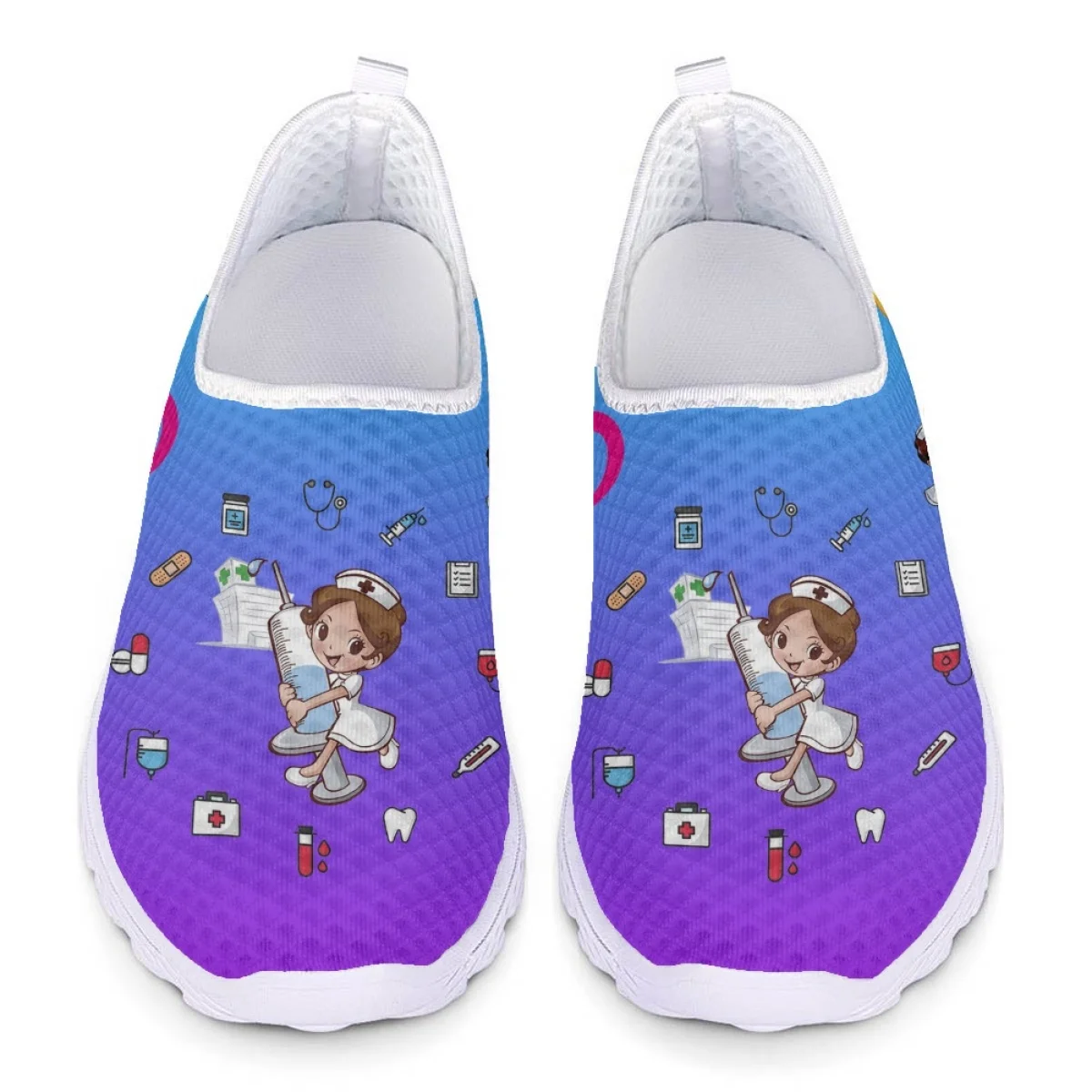 New Fashion Cartoon Nurse Shoes for Women Medical Student Slip On Air Mesh Shoes Summer Breathable Non-slip Sneaker Zapatos Para