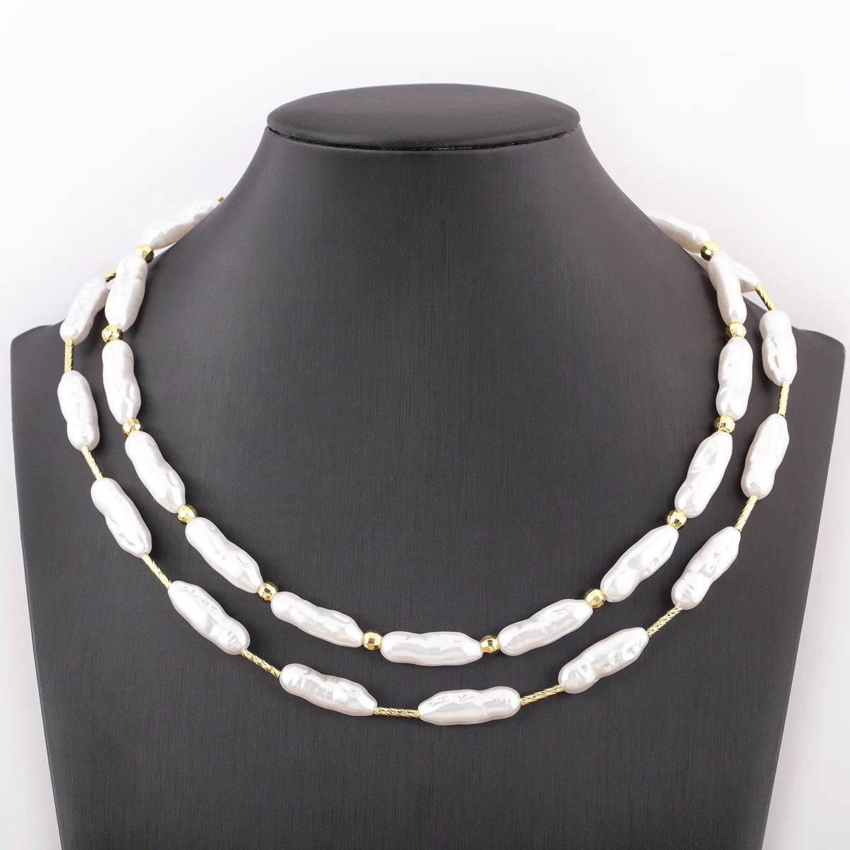 Nidin New Trendy Long Strip Shape Pearl Chain Necklace 2 Styles For Women Lady Wedding Party Light Luxury Jewelry Accessories