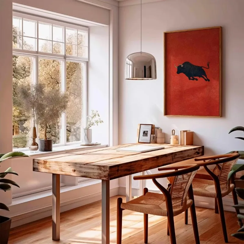 Vintage Bull Canvas Prints Poster Mid Century Minimalism Animal Red Art Prints Living Room Bedroom Wall Art Home Decor Poster