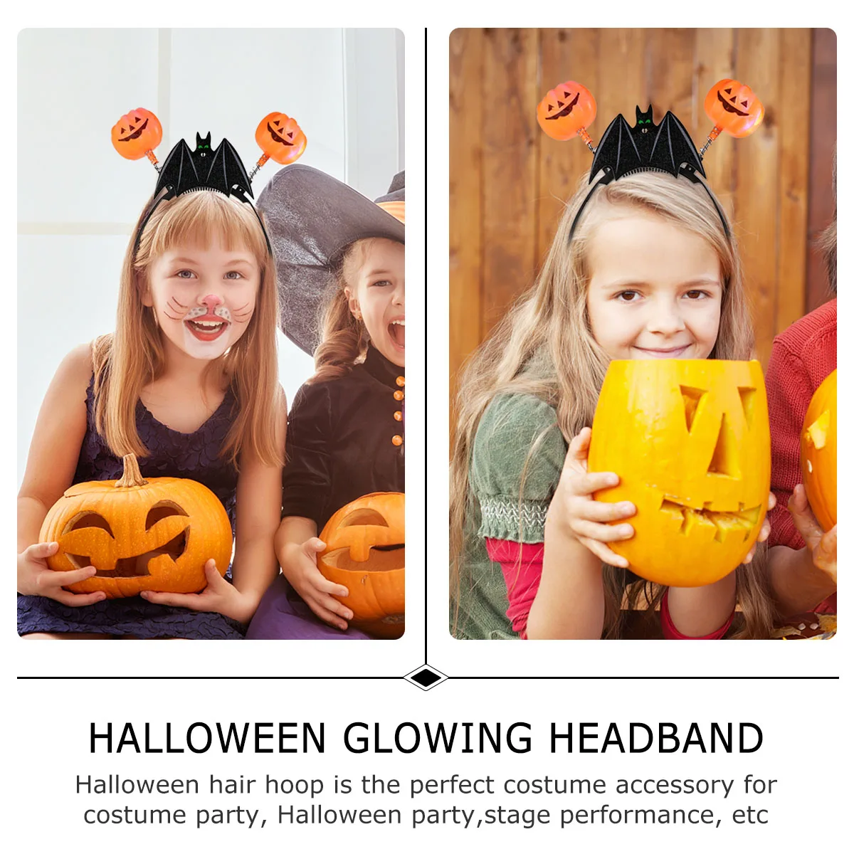

3pcs Heart Shaped Headbands Glow Headdress Plastic Pumpkin Bat Hairband Halloween Party Accessories Portable Size