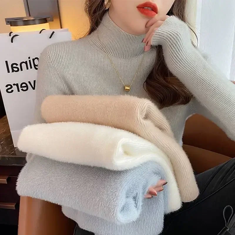 Autumn Winter Thick Sweater Women Knitted Ribbed Pullover Sweater Long Sleeve Turtleneck Slim Jumper Soft Warm Pull Femme 2024