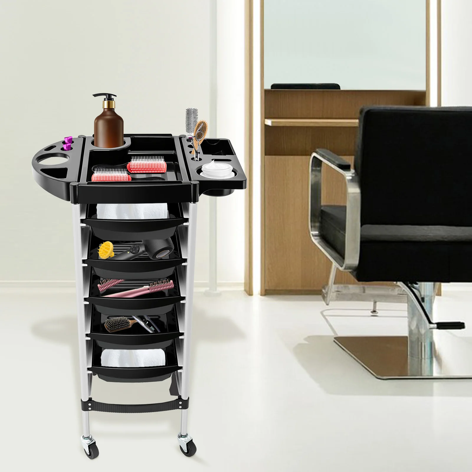 6-poziomowy duży nośny wózek fryzjerski z platformą Salon kosmetyczny Maszyny Oszczędność miejsca Ruchome