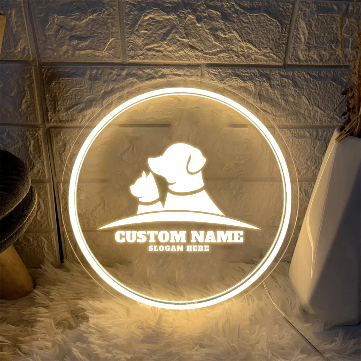 1PC Round Shape Warm White Cute Pet Customized Text Neon Night Light Acrylic Lamp Creative For Home Decoration