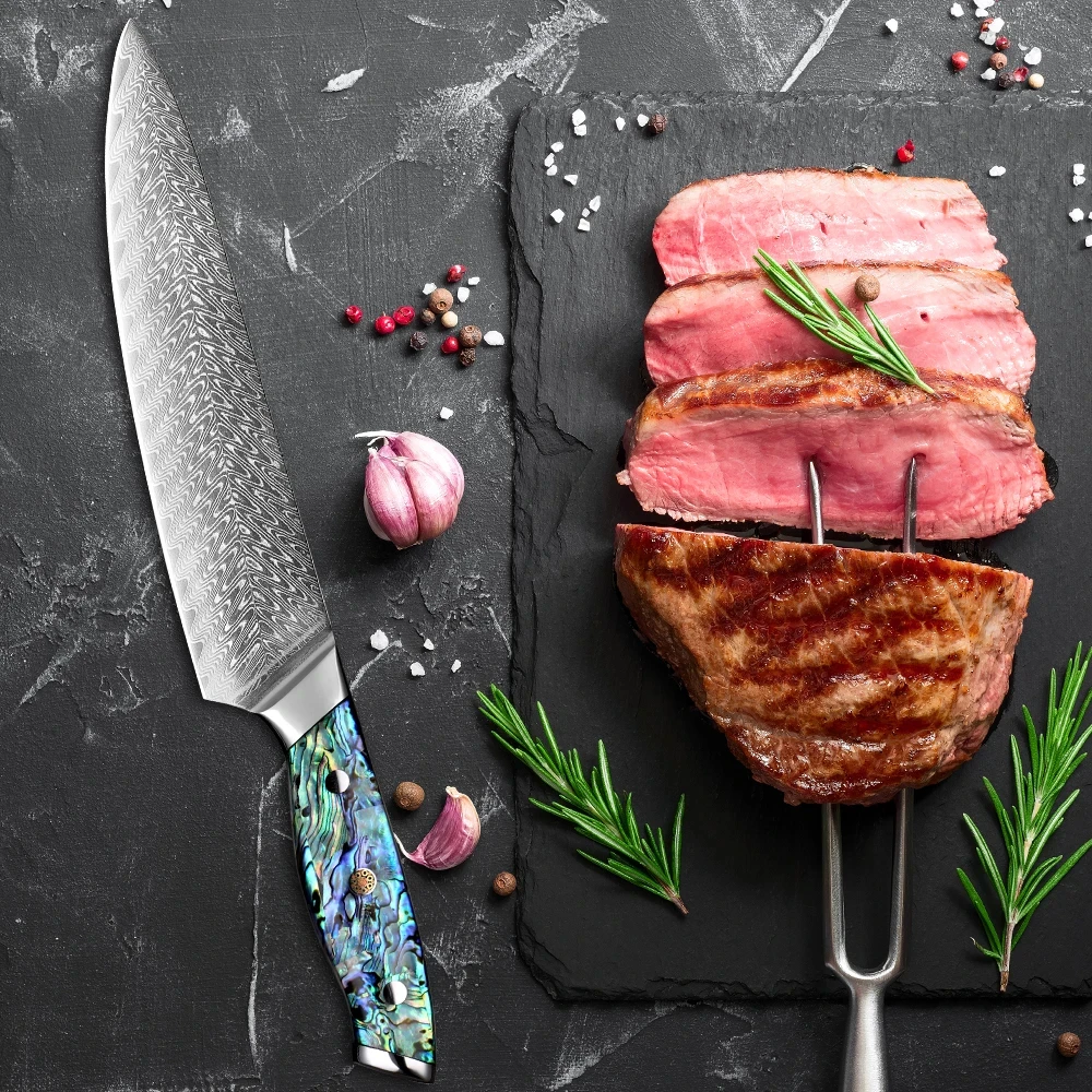 

XITUO Damascus Steel 8-inch Chef Knife Razor Sharp Chopping Meat Slicer Ergonomic Abalone Shell Handle Kitchen Cooking Tools