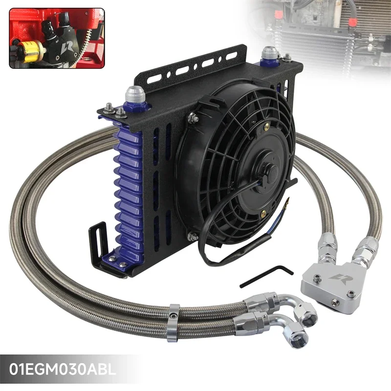 Oil Cooler 13 Row + Oil lines + Bracket Kit + 7'' Electric Fan Kit 10AN For GM Chevy V8 Engine LS1 LS2 LS3 Adapter Universal