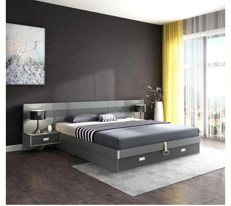 منصة تجميل خشبية عالية المستوى مجموعة أثاث غرفة النوم الهيدروليكية الفاخرة بحجم كينغ إطار سرير حائط ميرفي مع أدراج