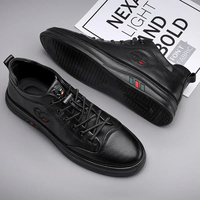 Four-season Casual Leather Flat Heel Low Top Round Toe Comfortable Lace-up Business-style Formal Fashion Large-sized Men's Shoes