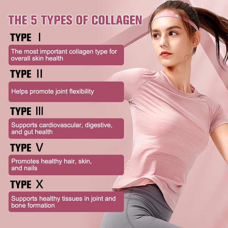 Multi-Collagen Pills with Hyaluronic Acid and Vitamin C, 5 Hydrolyzed Collagen Peptides, Type I II III VX Capsules