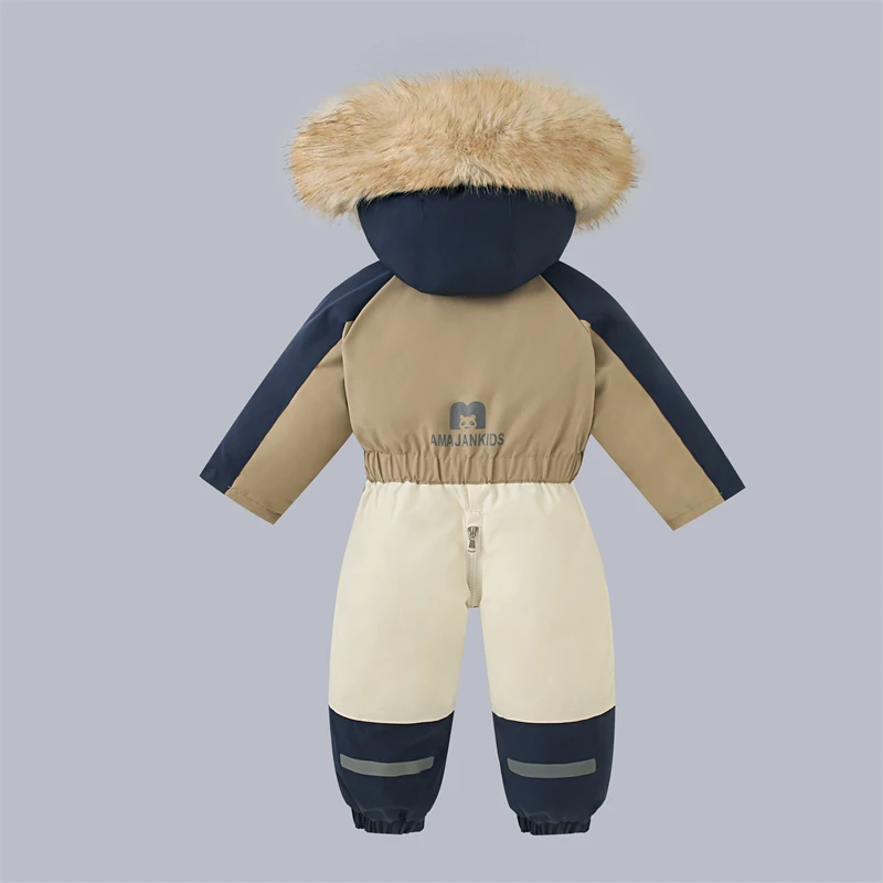 Winter Baby Jumpsuit Warm Thicken Boys Ski Suit Plus Velvet Kids Clothes Windproof Children Snow Wear Clothes 1-5 Yrs