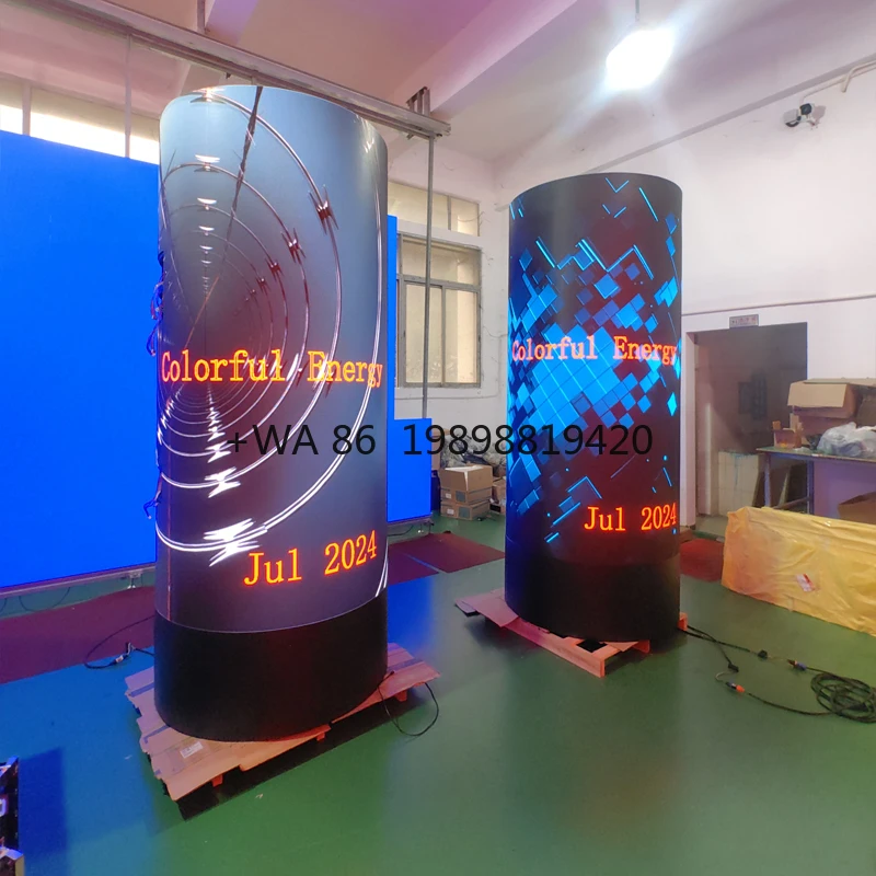 Led Flexible Display Curved LED  Column Display Digital  HD Advertising Panel in Circle Cylinder Shape for Shopping Malls