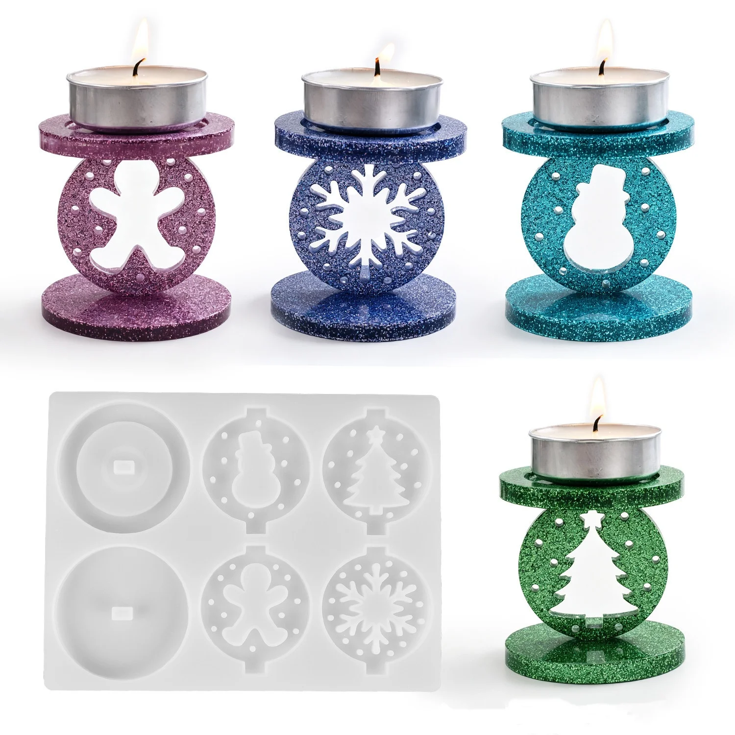 DIY Crystal Epoxy Plaster Molds Christmas Snowflake Christmas Tree Candlestick Mirror Silicone Mold Candle Holder Bracket Mold
