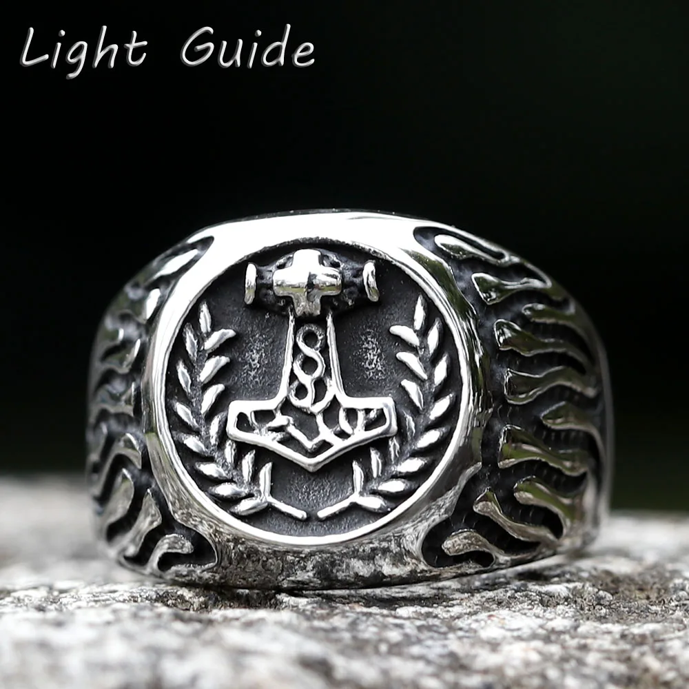 2023 New Stainless Steel Viking Thor's Hammer Mjolnir Ring Men Wedding Anels Womens Band Jewelry Gift Anel free shipping