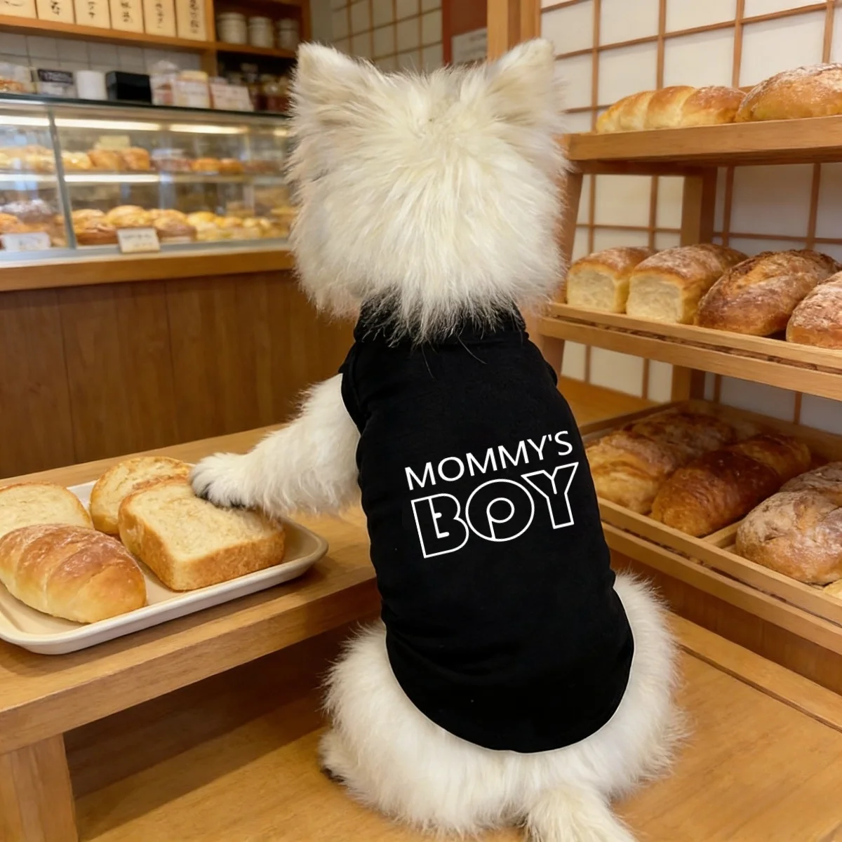 1pc Fashion MOMMY'S BOY Graphic Dog Vest, Stretchy Sleeveless Pet T-Shirt, Casual Indoor Outdoor Costume for Small Breed Dogs
