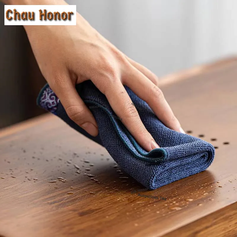 Cotton Hemp Thickened Absorbent Tea Towel Zen Chinese Tea Art Embroidery Tea Mat Wave Tea Cloth Dry Tea Making Mat Tea Ceremony