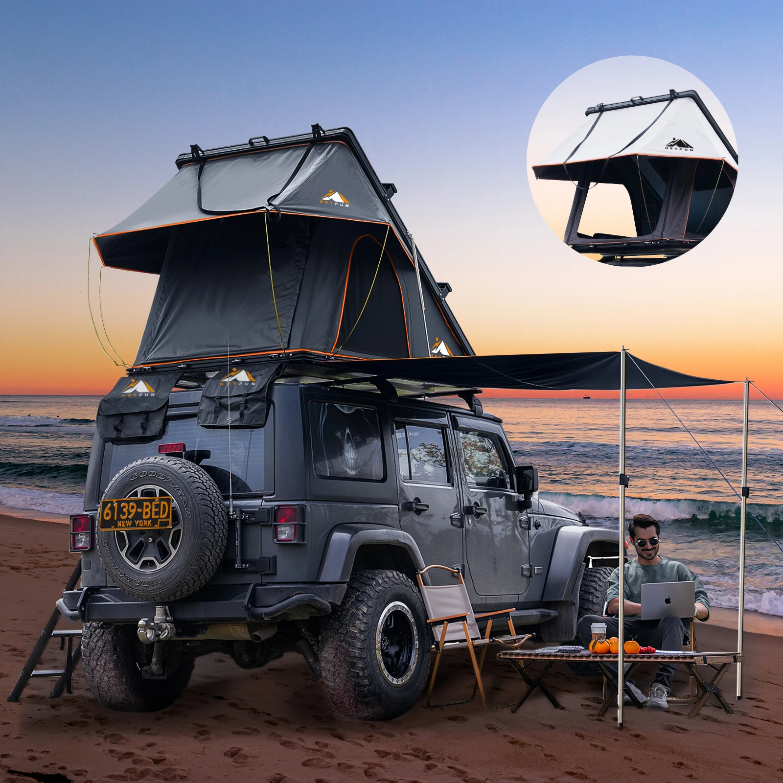 

Твердая палатка Adventurer Pro на крыше с USB-розеткой, боковым тентом, сменными багажниками от дождя и багажниками для 4-сезонного кемпинга