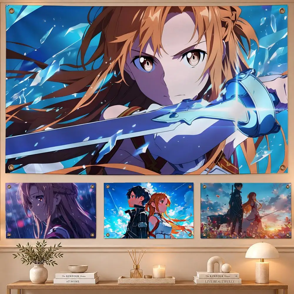 Popular Anime Sword Art Online Flags Wall Hanging Flag Banner Kids Room Nursery Home Decor Fabric Large HD Aesthetic