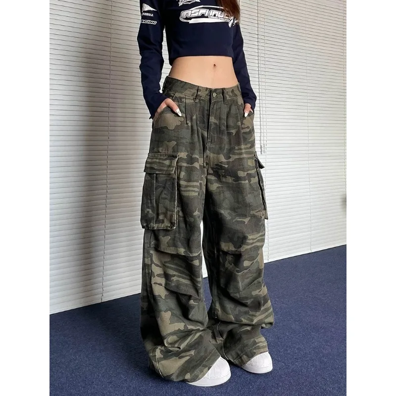 

Camouflage Cargo Pants Multi-Pocket Baggy Jeans Y2K Streetwear Hip Hop Harajuku Vintage Washed Retro Loose Straight Leg Trousers