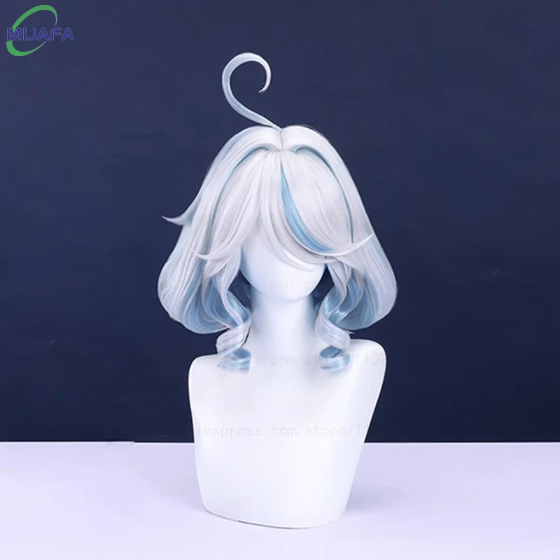 Really High Quality Fontaine Focalors Cosplay Wig Long Short Furina Wigs Blue White Curly Heat Resistant Hair Anime Wigs +WigCap image 2