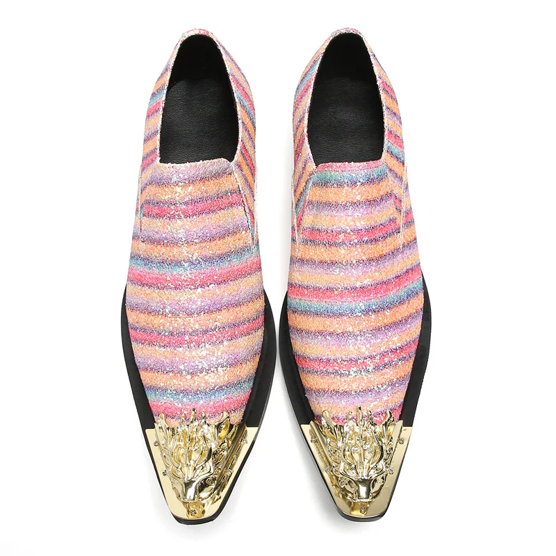 Brett Frühling Herbst Schuhe für Männer Metalle Hut Spike rosa Business Bankett Party sozialisieren Rindsleder Hochzeit Herren schuhe – Detail 9