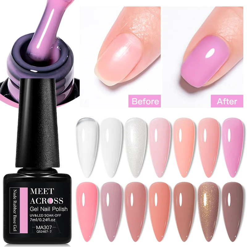 MEET ACROSS 7ml Nude Rubber Base Gel Nail Polish 2 In 1 Jelly Pink Transparent Nail Art Gel Varnish Function Manicure For Nails