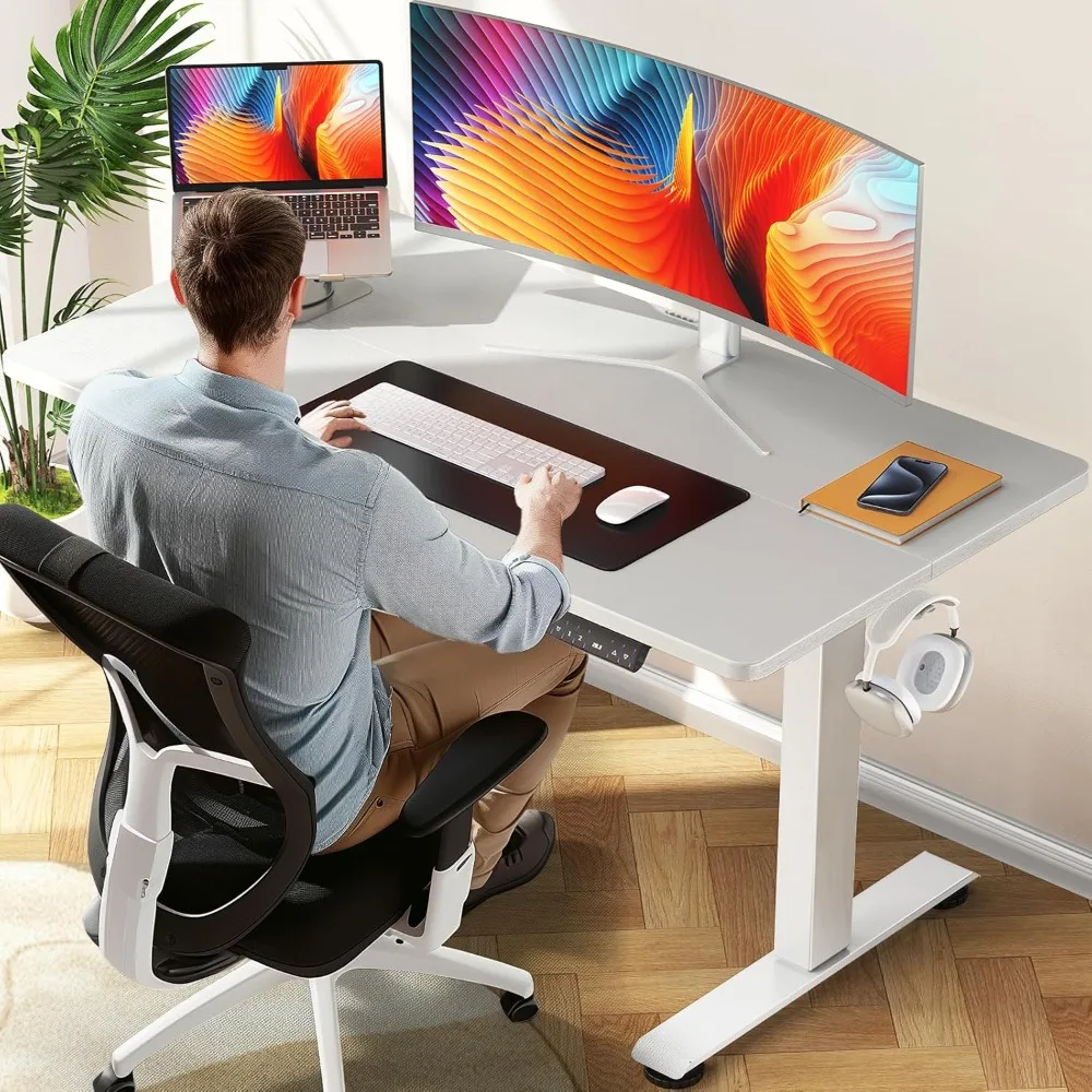 

47.2 Inch Electric Standing Desk, Height Adjustable Sit Stand Up, Wood Desktop, Work Home Office Computer PC Desks, Gaming Writ