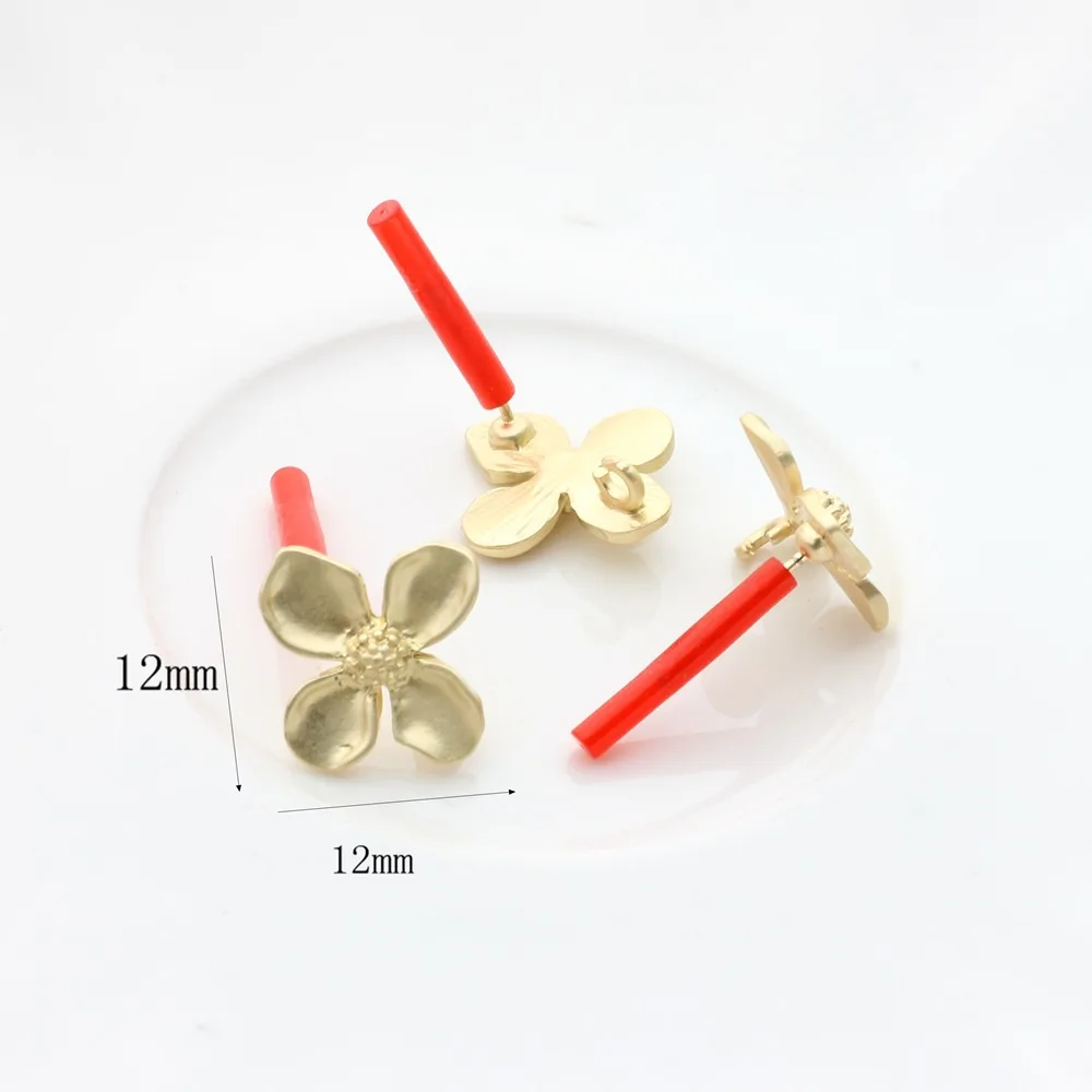 10PCS 12x12MM DIY Flower Earrings Connecotors Gold Color Stud Earring Settings for Jewelry Making Findings