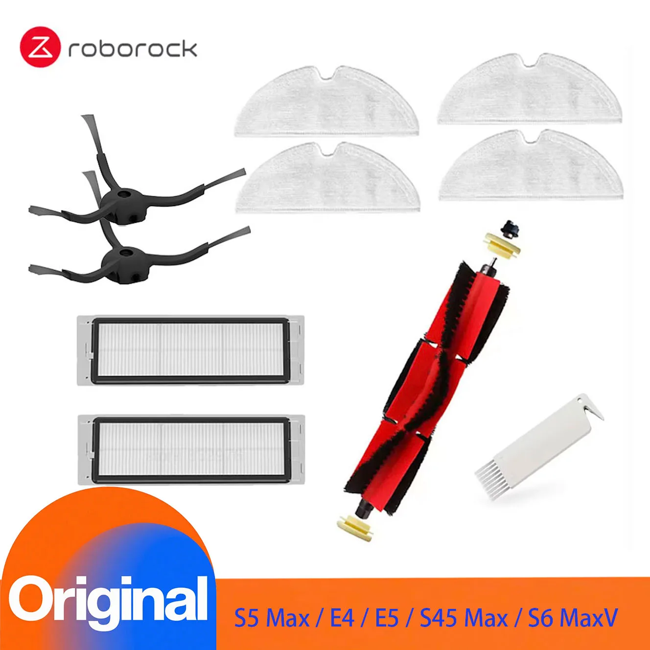 المجموعة الأصلية لـ Roborock S5 Max /E4 /E5/S45 Max /S6 MaxV فرشاة رئيسية قابلة للفصل مرشحات HEPA ملحقات فرشاة جانبية