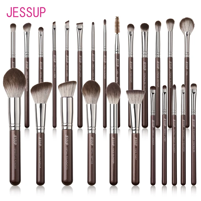 Jessup Zestaw pędzli do makijażu 15/25 szt. Premium syntetyczne brązowe pędzle do makijażu podkład cień do powiek korektor róż do powiek eyeliner, T511