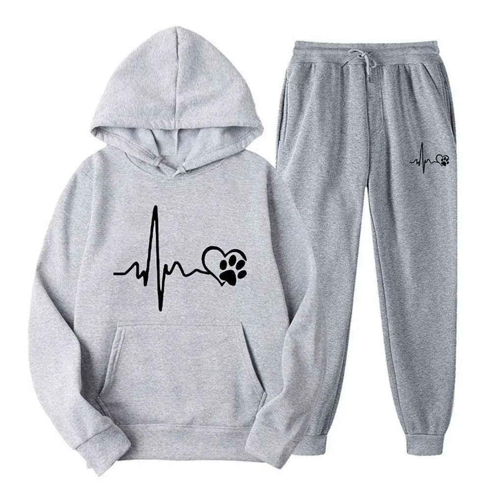 2 Pcs/Set Unisex Hoodie Pants Set Loose Elastic Waist Ankle-banded Pullover Sportswear Women Men Fall Winter Tracksuit