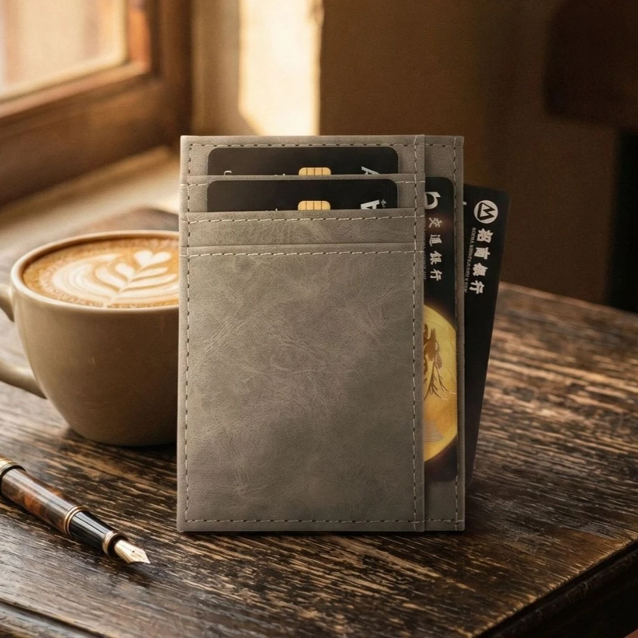 PU Leather Slim Wallet for Men and Women - Small Minimalist Wallet and Card Holder - Thin Front Pocket Credit Card Cases