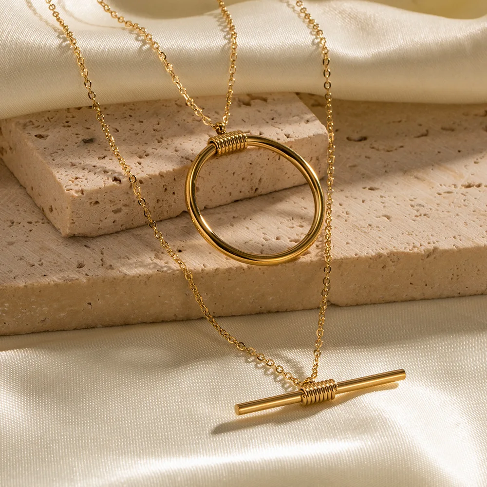 

Stainless Steel PVD 18K Gold Plated Tarnish Layered Chain Bar Pendant Necklaces For Woman Jewelry Wholesale