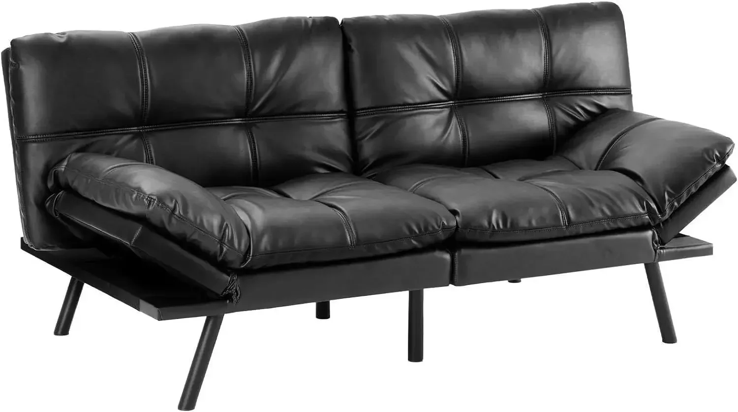 Loveseat Sleeper Futon Foldable Memory Foam Furniture,Convertible Full Size Sofa, Adjustable Backrest Armrests,Leather,newBlack