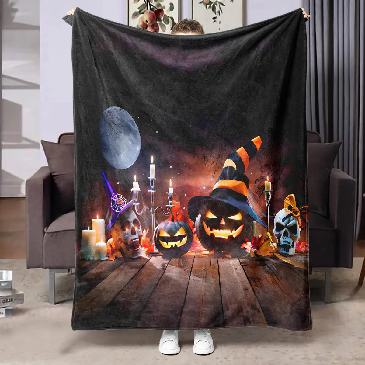 Halloween-Universal-Flanelldecke, bequem und weich, digital bedruckt, lässige Klimadecken, dekorative Nickerchendecken – Detail 12