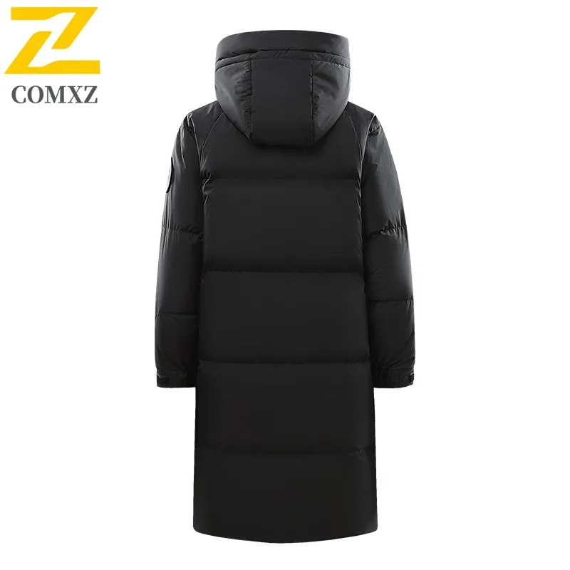 COMXZ Mens Long Down Jacket New Fashion Stand Collar Business Casual Warm Puffer Coat Luxury Ultra Light Windproof Winter Coat