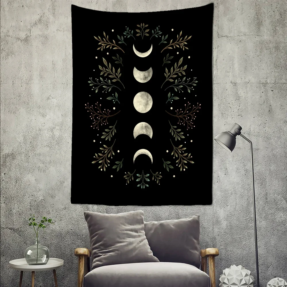 Moon Phase Moonlight Tapestry Wall Hanging Olive Leaf Bohemian Art Psychedelic Tapiz Mysterious Home Decor