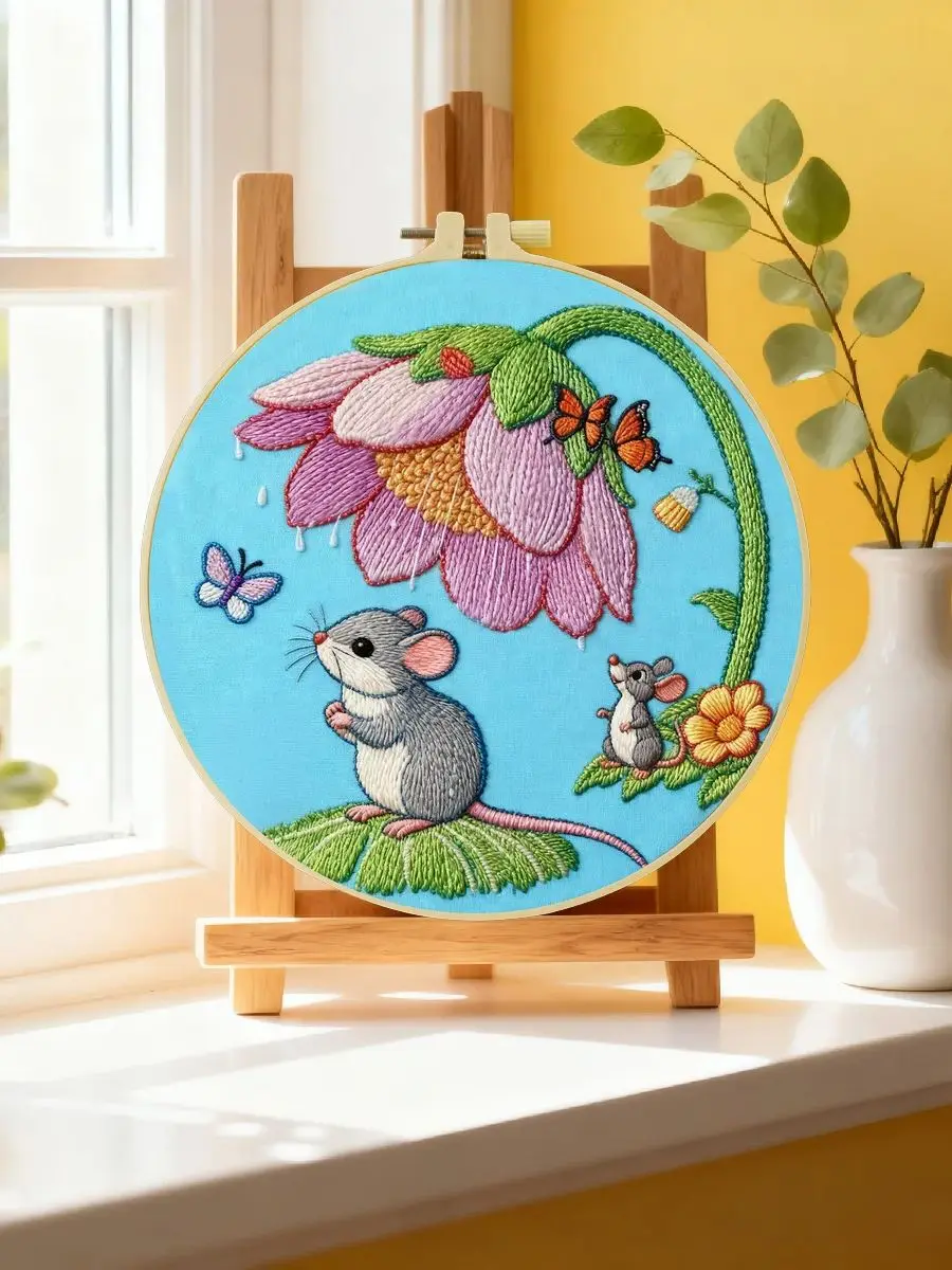 1 Stück 20X20CM/15X15CM 7,87/6,3 Zoll Maus-Stickerei-Starter-Kit DIY-Kit DIY-Stickerei-Set für Anfänger – Detail 6