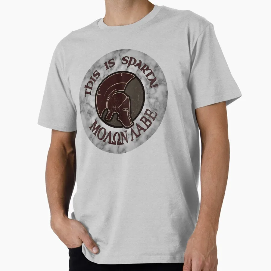 

This is Sparta! MOLON LABE Vintage gift t shirt for man Retro Spartan Greek Helmet on Marble Graphic Tee Large size tops S-6XL