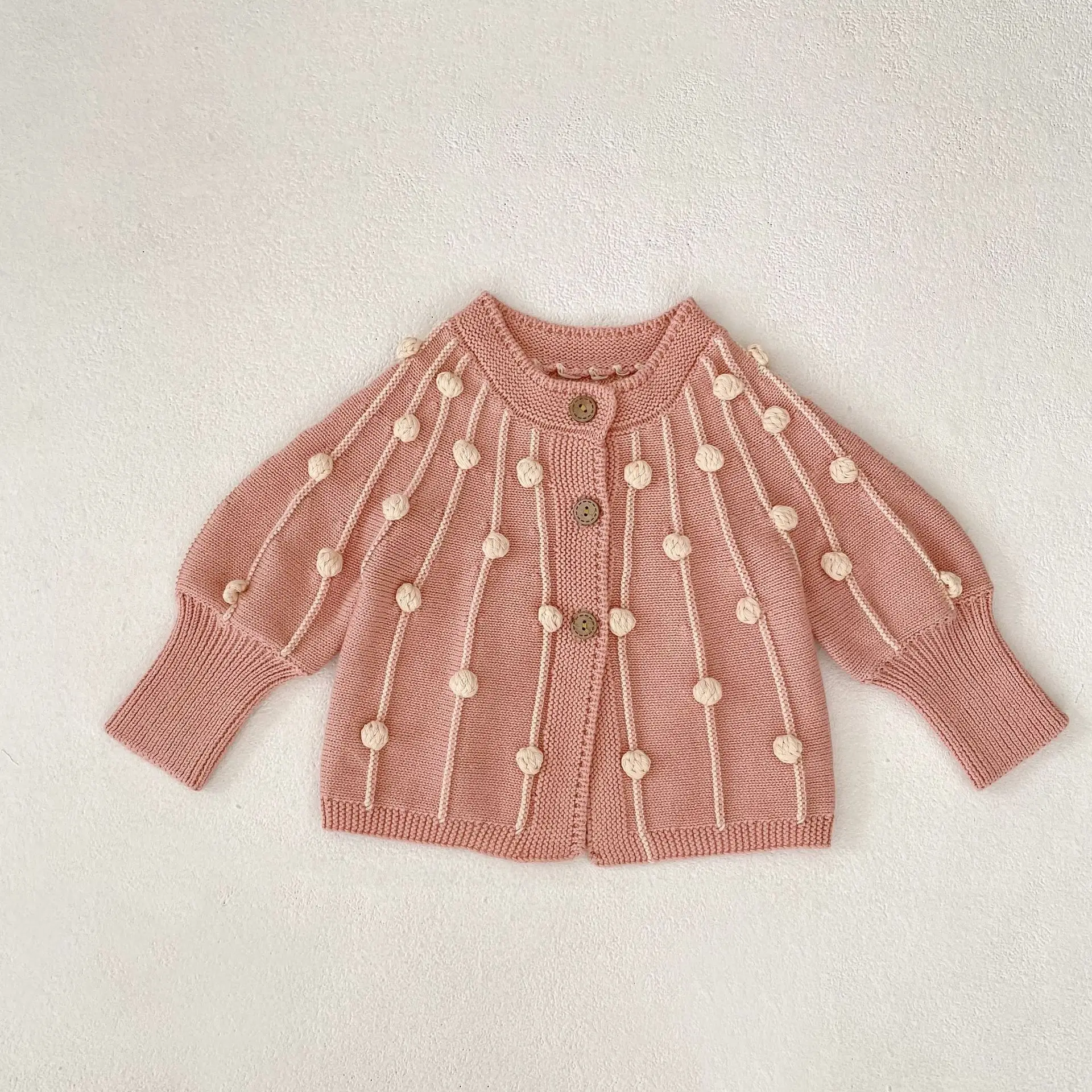 

2025 Ins Baby Girls Sweater Knitted Balls Princess Cardigans Long Sleeve Tops Coats For Kids 0-3years