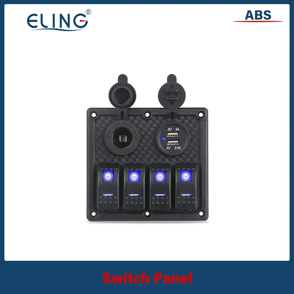 ELING ON-OFF Rocker 3 Gang 4 Gang Switch Panel USB Socket + Fuse Circuit Breaker/Overload Protector For Truck Boat Car ABS