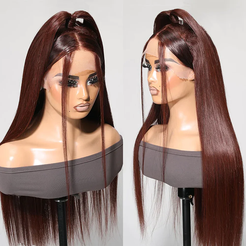 Soft 26inch 180Density Long Dark Brown Silky Straight Lace Front Wig For Women Babyhair Preplucked Heat Resistant Glueless